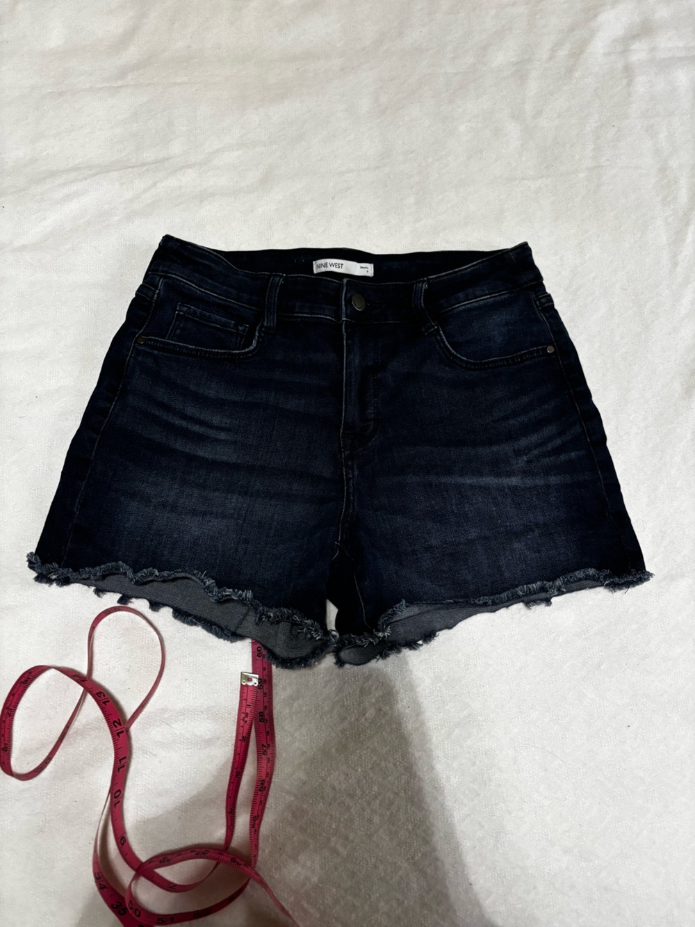 Nine West Black Dark Wash Frayed Hem Denim Shorts